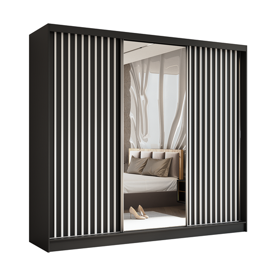 Kleiderschrank VENTURA mit Lamellen Schwarz
