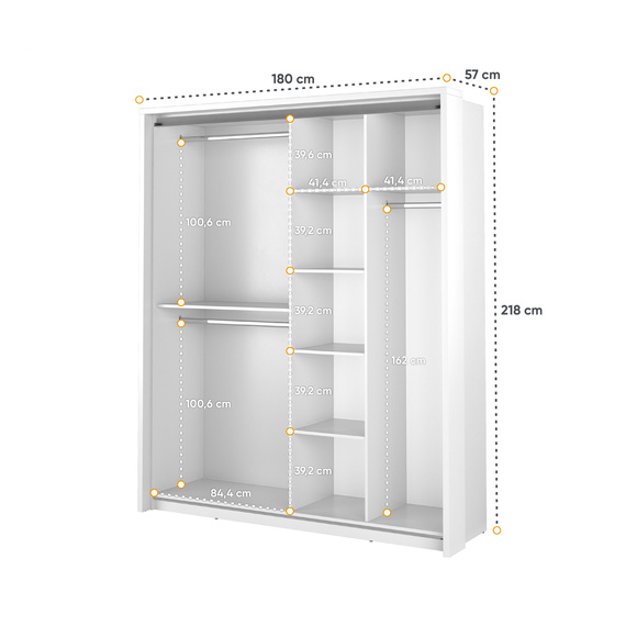 Schwebetürenschrank mit drei Kleiderbügeln ARTI 17 Weiß