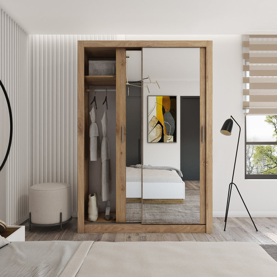 Schwebetürenschrank mit Spiegel für Schlafzimmer VENTI Eiche