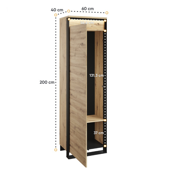 Kleiderschrank für den Flur LIMA Eiche Artisan/Schwarz