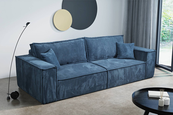 Schlafsofa mit Bettkasten und Cordstoff MONA Blau