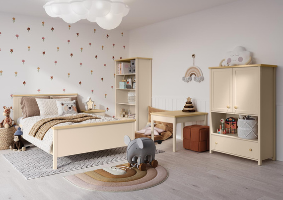mit Schublade STARS Beige Nachtschrank, Elegant Kinderzimmer