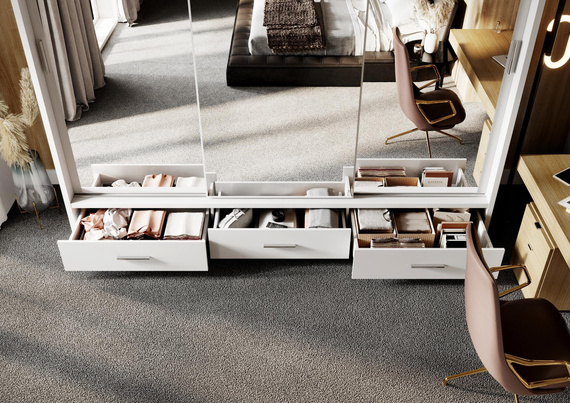 Schwebetürenschrank ARTI 01 mit 3 Schubladen Weiß