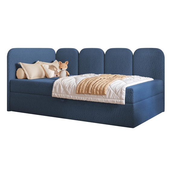 Jugendbett Blau Boucle Polsterbett mit Bettkasten DREAMY