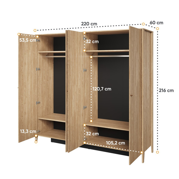 Kleiderschrank mit 4 Türen und Spiegel MAKS Eiche geölte