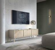 TV-Kommode mit Regalen MARIA Eukalyptus / Scandi Fischgrät