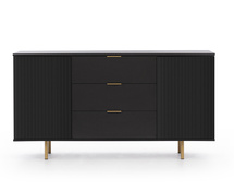 Kommode mit gerifflete Front und 3 Schubladen NUBIA Schwarz