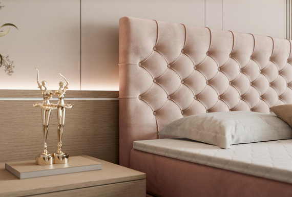 Komfortables und stilvolles Boxspringbett aus Velvet Rosa 160x200 MIAMI