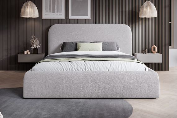 Weiß Minimalistisches Polsterbett 200x200 mit holzrahmen MAT