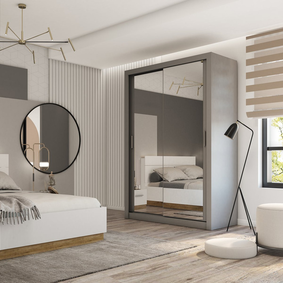 Schwebetürenschrank mit Spiegel für Schlafzimmer VENTI Grau