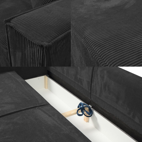 Schlafsofa mit Bettkasten und Cordstoff MONA Graphit