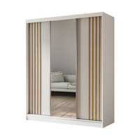Kleiderschrank mit Spiegel und Lamellen MALTA Weiß + eiche