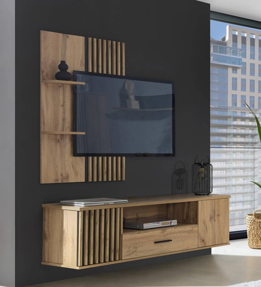 TV-Schrank mit Lamellen. Eiche wotan/schwarz PUCCI