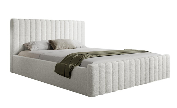 Komfort Polsterbett Bouclé Bett mit Bettkasten 140x100 Creme BUBBLE II 