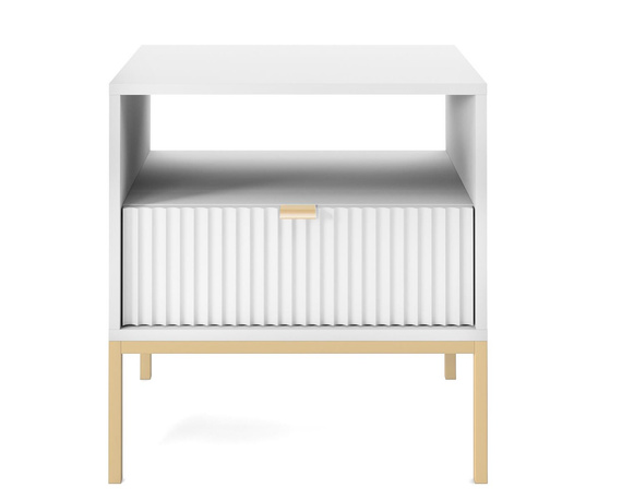  Nachttisch mit Schublade goldene Griffe NANCY Weiß