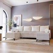 U-form Ecksofa Creme Cordstoff LEO Moden und elegant