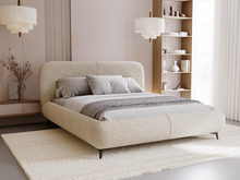 Modernes Polsterbett mit Stauraum Japandi Stil gepolstertes Kopfteil 180x200 Beige