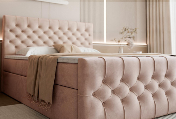 Komfortables und stilvolles Boxspringbett aus Velvet Rosa 160x200 MIAMI