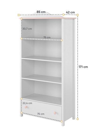 Regal für Mädchen LARA 85x42x171 cm weiß+rosa