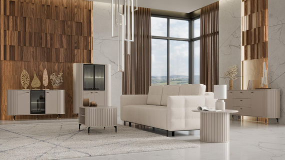 Rund Kaffeetisch für Couch mit Lamellen MODERNO Caschmir