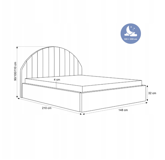 Designerbett mit Bettkasten 140x200 Beige PERLE