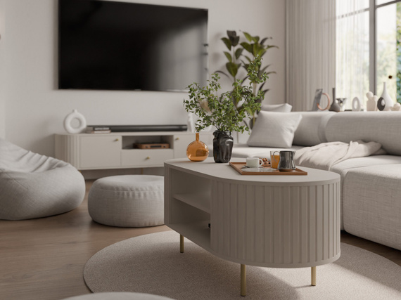 Oval Kaffeetisch mit regalen beige OVI