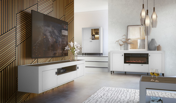 Kommode mit elektrischem Kamin TRENDS Eiche -Whisky/ Weiß Matt
