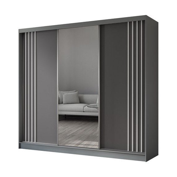 Kleiderschrank mit Spiegel MALTA Breite: 240 cm Grau + Weiß
