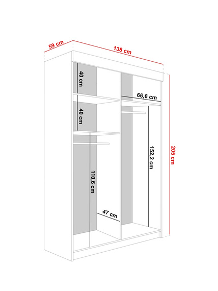 Schwebetürenschrank 2-türig TULIA Graphit + Schwarz