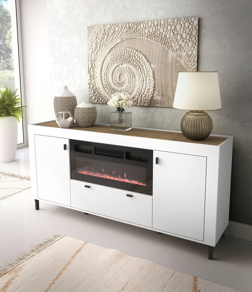 Kommode mit elektrischem Kamin TRENDS Eiche -Whisky/ Weiß Matt