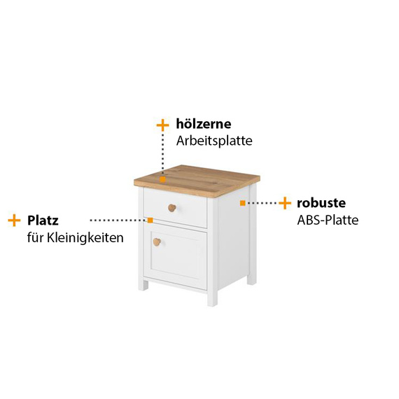 Nachtschrank mit Schublade Kinderzimmer TOMMY Weiß
