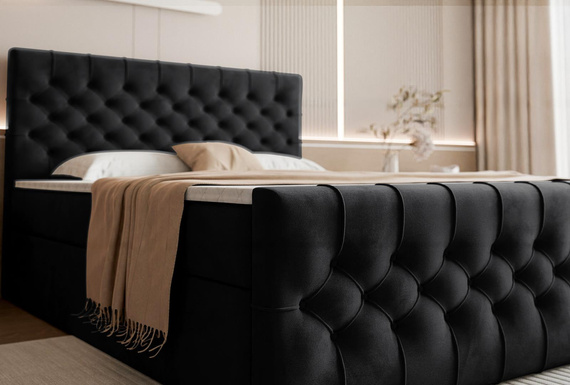 Glamouröses Boxspringbett Schwarz 200x200 MIAMI