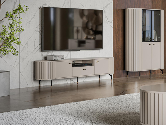 TV-Tisch mit Schublade Fronten gefräst MODERNO Kaschmir