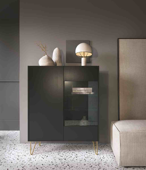 Vitrine mit zwei Glaseinlegeböden ARUB Schwarz Graphit