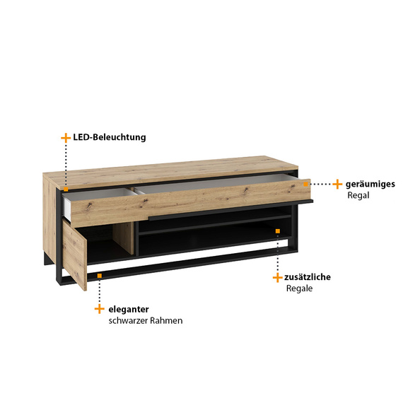 Loft Lowboard mit Schubladen und LED-Beleuchtung LIMA