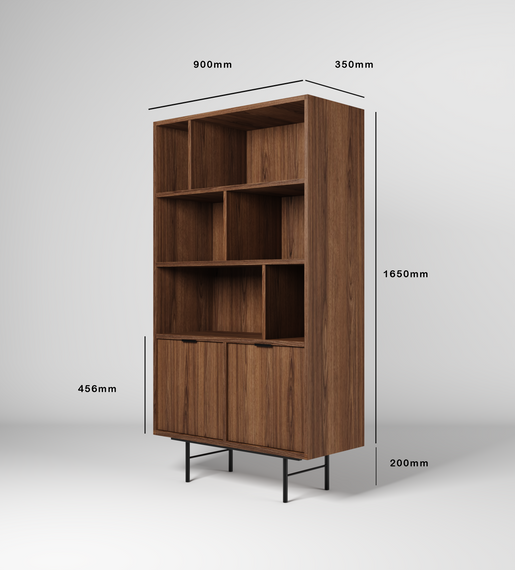 Japandi Bücherregal Schwarz Metallfüße braun COLGO