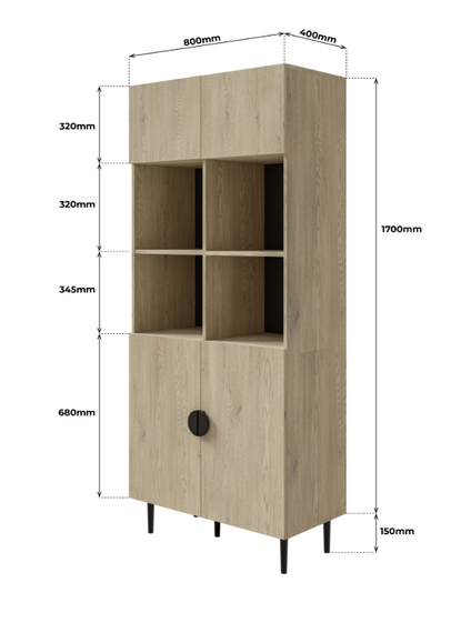 Moderne Japandi Vitrine Bücherregal 80 cm eiche cremona OSSI