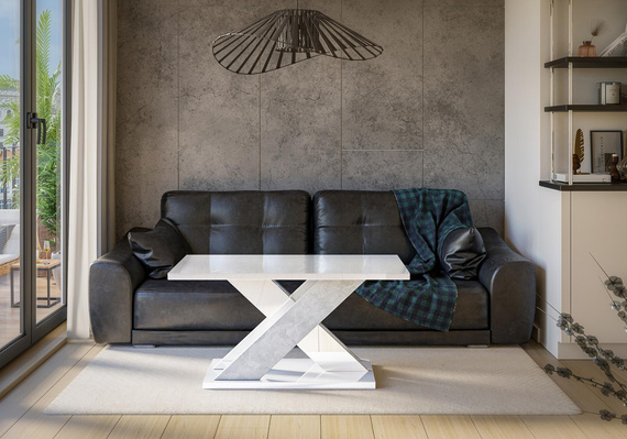 Couchtisch AMI Weiß Hochglanz+Beton