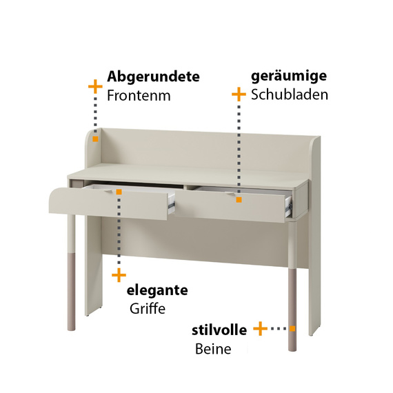 Moderne Schminktisch JUNA mit 2 Schubladen Caschmir