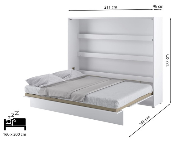 Horizontal Wandklappbett Lenart Bed Concept Weiß Matt 160