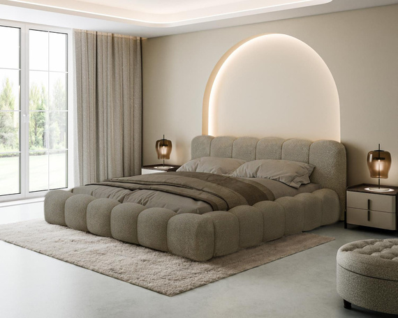 Glamour Wolkenbett 200x200 mit Holzrahmen Hellbraun LUX