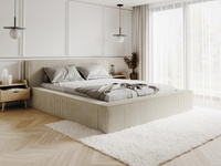 Bett cordstoff ASTA Doppelbett mit Kopfstütze Creme 180x200