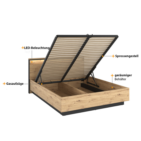 Doppelbett mit Lattenrost LIMA Eiche artisan