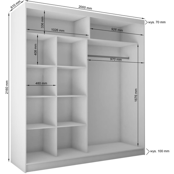 Schwebetürenschrank mit Lamellen MALTA Grau + Weiß