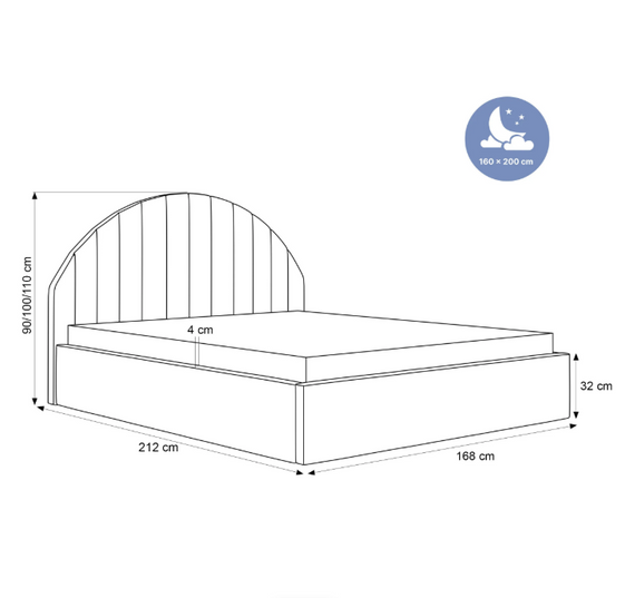 Designerbett mit Bettkasten 160x200 Grau PERLE