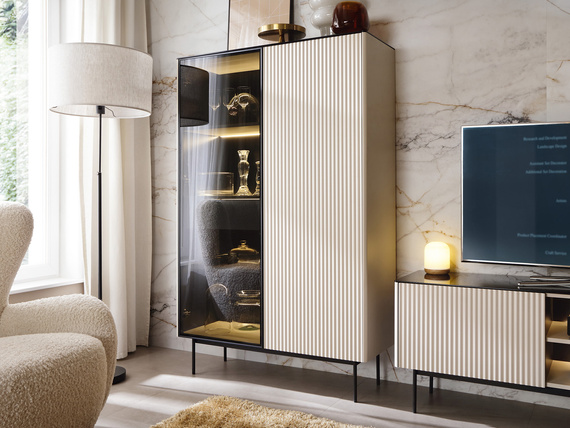 Moderne Vitrine Kaschmir mit Schublade und gehärtetem Glas