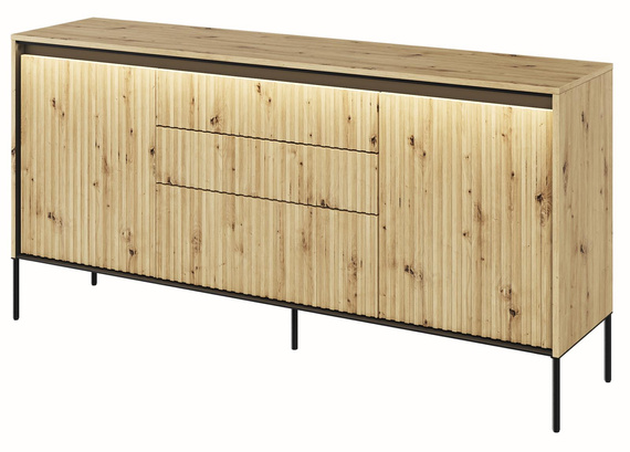 Kommode mit drei Schubladen und gerifflete Front FLORE Eiche artisan 