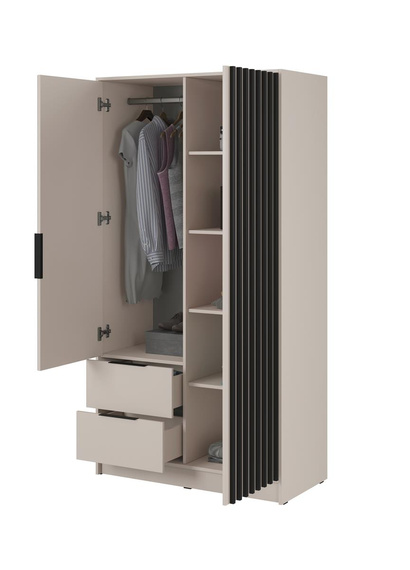 Drehtürenschrank mit Lamellen 100 cm breite Caschmir LISA