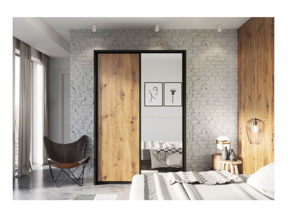 Kleiderschrank mit Spiegel ARTI Eiche artisan/Schwarz