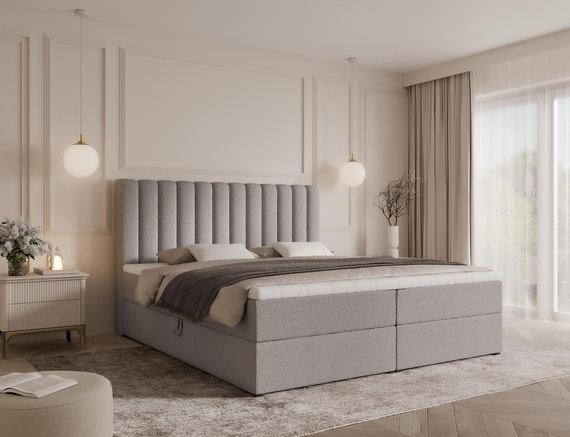 Elegant Boxspringbett mit topper 200x200 grau boucle MEL